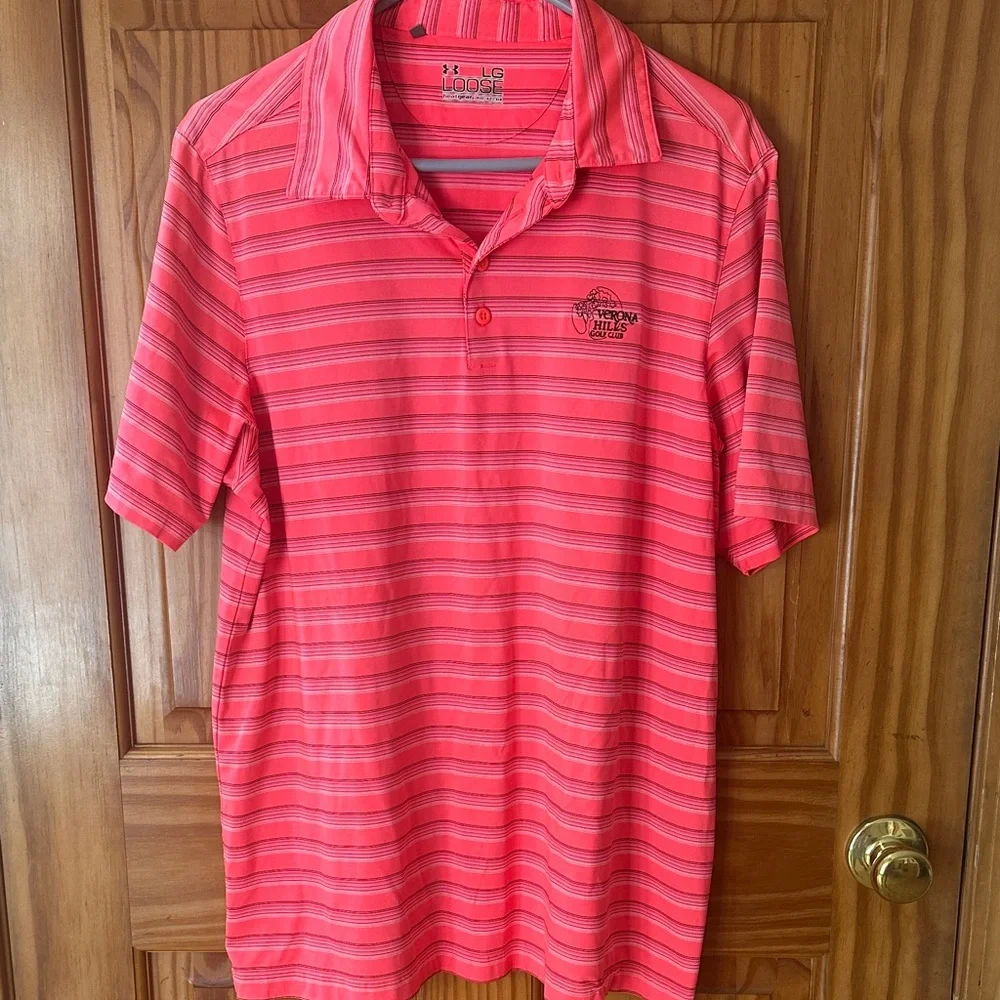 Under Armour Men's Pink Striped Polo Shirt